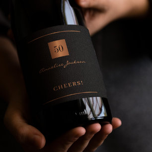 Etiqueta Para Botella De Vino Brindis simple elegante oro negro cumpleaños 50
