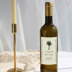 Etiqueta Para Botella De Vino Brindis Vintage de Palma al Novio y la Novia