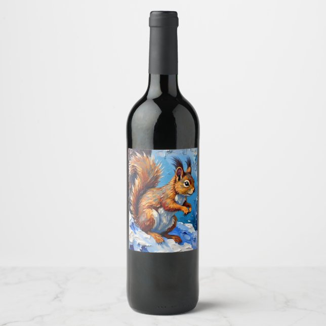 Etiqueta Para Botella De Vino Brown Squirrel in the Snow (Anverso)