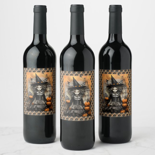 Etiqueta Para Botella De Vino Bruja de Halloween (Botellas)