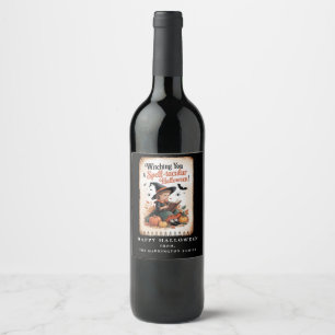 Etiqueta Para Botella De Vino Bruja de Halloween embrujadora calabaza vintage