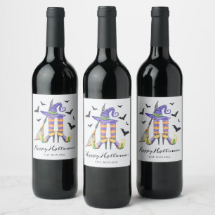 Etiqueta Para Botella De Vino Bruja de Halloween Piernas y Sombrero