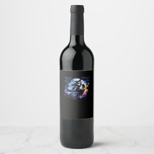 Etiqueta Para Botella De Vino Bruja de Whimsigoth volando sobre mujeres de luna