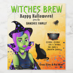 Etiqueta Para Botella De Vino Bruja Halloween
