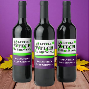 Etiqueta Para Botella De Vino Bruja Menor Está Preparando la Fiesta de Bebé de H