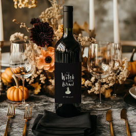 Etiqueta Para Botella De Vino Bruja se casa Halloween negro