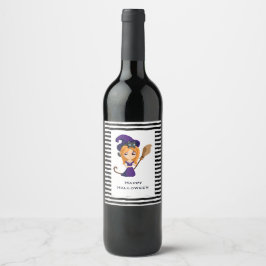 Etiqueta Para Botella De Vino Bruja suave en Halloween Gorra morado