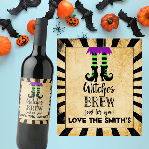 Etiqueta Para Botella De Vino brujas preparan la botella de vino de Halloween