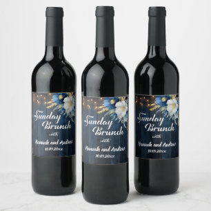 Etiqueta Para Botella De Vino Brunch Dominical Rústico Floral Blanca de Madera A