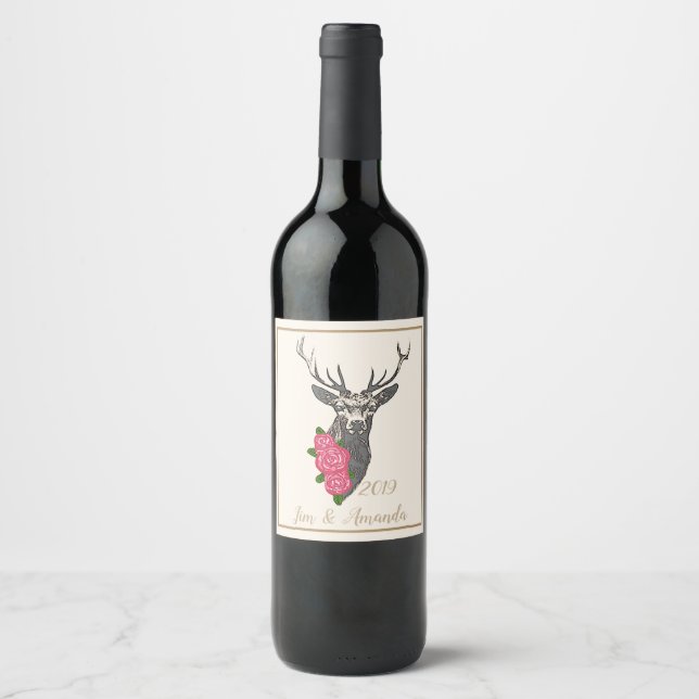 Etiqueta Para Botella De Vino Buck & Buds BOHO Deer (Anverso)
