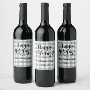 Etiqueta Para Botella De Vino Buffalo Plaid Country Farmhouse Felices vacaciones