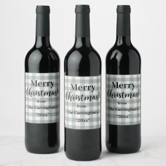 Etiqueta Para Botella De Vino Buffalo Plaid Country Farmhouse Feliz Navidad