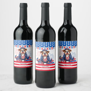 Etiqueta Para Botella De Vino Bulldog Feliz 4 De Julio Día De La Independencia D