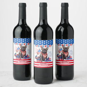 Etiqueta Para Botella De Vino Bulldog Francés Feliz 4 De Julio Patriótico Estado