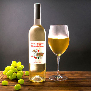 Etiqueta Para Botella De Vino Bulldog inglés con luces de navidad