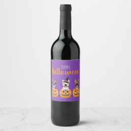 Etiqueta Para Botella De Vino Bulldoges franceses felices Halloween