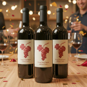 Etiqueta Para Botella De Vino Bunch de uvas y hojas de vid, burdeos