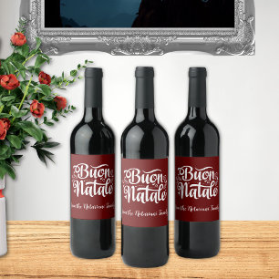 Etiqueta Para Botella De Vino Buon Natale Simple Red Navidad Italiana
