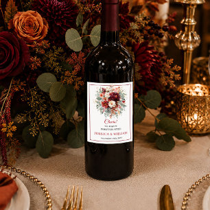 Etiqueta Para Botella De Vino Burgundy dorado floral moderno otoño boho floral v