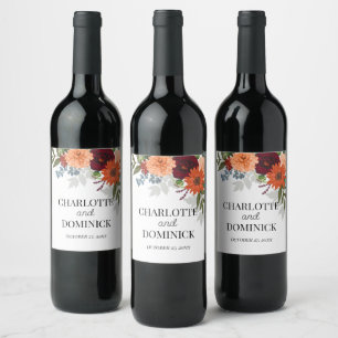 Etiqueta Para Botella De Vino Burgundy Fall Garden Boda Floral