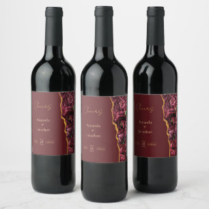 Etiqueta Para Botella De Vino Burgundy Flower Elegance con el Boda de los acento