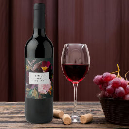 Etiqueta Para Botella De Vino Burgundy Forest Green Rubor Floral Watercolor
