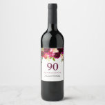 Etiqueta Para Botella De Vino Burgundy Red Floral Boho 90th Birthday Party<br><div class="desc">Etiqueta de vino de la fiesta de cumpleaños 90th Burgundy Red Floral Boho Consulte nuestra tienda para recibir invitaciones y otros suministros de fiesta para todos los cumpleaños.</div>