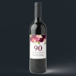 Etiqueta Para Botella De Vino Burgundy Red Floral Boho 90th Birthday Party<br><div class="desc">Etiqueta de vino de la fiesta de cumpleaños 90th Burgundy Red Floral Boho Consulte nuestra tienda para recibir invitaciones y otros suministros de fiesta para todos los cumpleaños.</div>