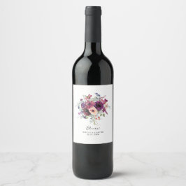 Etiqueta Para Botella De Vino Burgundy Watercolor Wildflowers Boho Boda