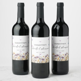 Etiqueta Para Botella De Vino Butterflies Moderno Ducha Morada Bridal