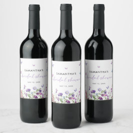 Etiqueta Para Botella De Vino Butterflies Moderno Ducha Morada Bridal