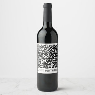 Etiqueta Para Botella De Vino BW Bird Art Recorte Etiqueta De Vino