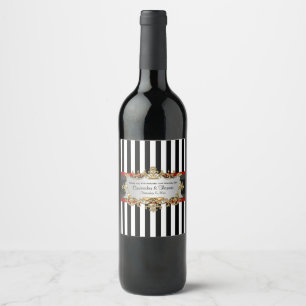 Etiqueta para botella de vino BW V a rayas negro c