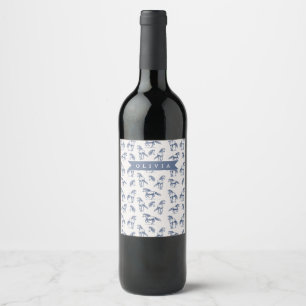 Etiqueta Para Botella De Vino Caballo Azul Vintage Personalizado Clásico Campest