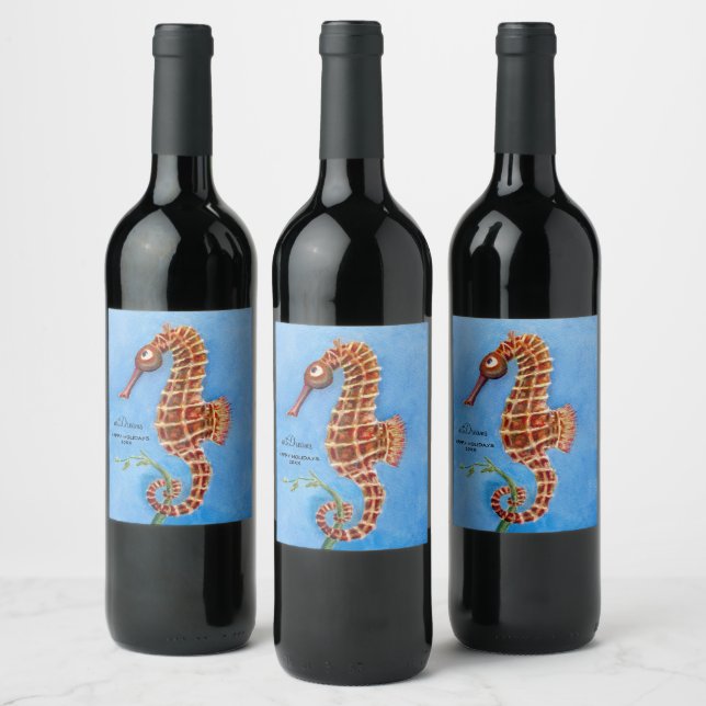 Etiqueta Para Botella De Vino Caballo de mar (Botellas)