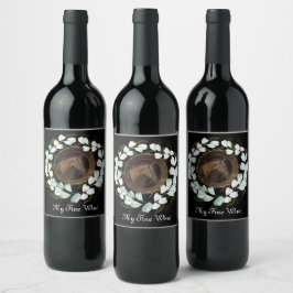 Etiqueta Para Botella De Vino Caballo, Mano floral, Etiqueta de bebida Laurel