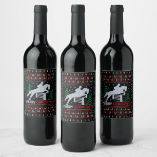 Etiqueta Para Botella De Vino Caballo montando Feliz Navidad