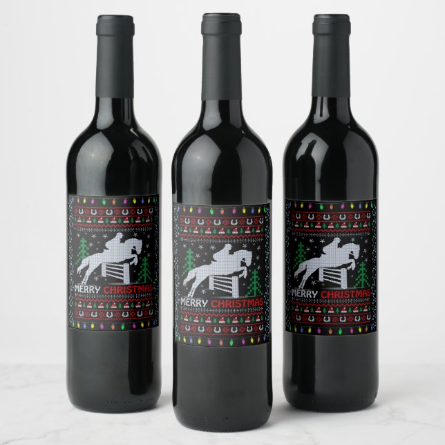 Etiqueta Para Botella De Vino Caballo montando Feliz Navidad (Botellas)