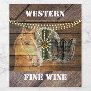 Etiqueta Para Botella De Vino Caballo Occidental Herradura Caballo Vagón Cowboy 