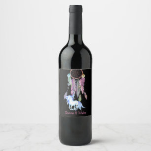 Etiqueta Para Botella De Vino Caballo y Dreamcatcher, sueños y deseos