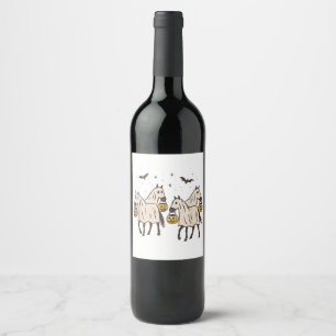 Etiqueta Para Botella De Vino Caballos Fantasmas Lindos Halloween Truco o Trato
