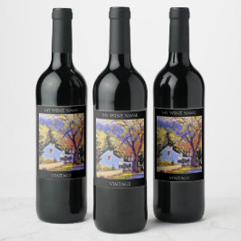 Etiqueta Para Botella De Vino Cabaña pintoresca en la montaña