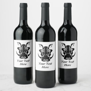 Etiqueta Para Botella De Vino Cabeza de árbol de tatuaje tribal