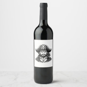 Etiqueta Para Botella De Vino Cabeza de pirata con sombrero de marinero y parche