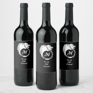 Etiqueta Para Botella De Vino Cabeza tribal de Lobo blanco Silhouette Laurel Mon