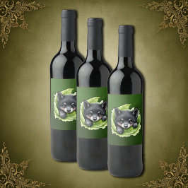 Etiqueta Para Botella De Vino Cachorro de lobo en el verde: