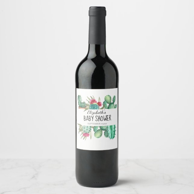 Etiqueta Para Botella De Vino Cactus de Acuarela (Anverso)