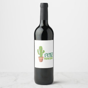 Etiqueta Para Botella De Vino Cactus Feliz Navidad