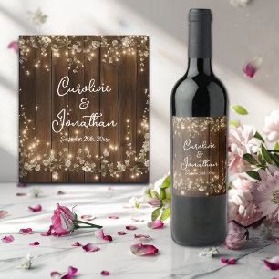 Etiqueta Para Botella De Vino Cadena Rustica Madera Ilumina Boda Floral Blanco
