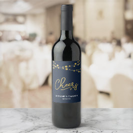 Etiqueta Para Botella De Vino Cadenas de Luces Azules Elegantes de Oro Falso Che